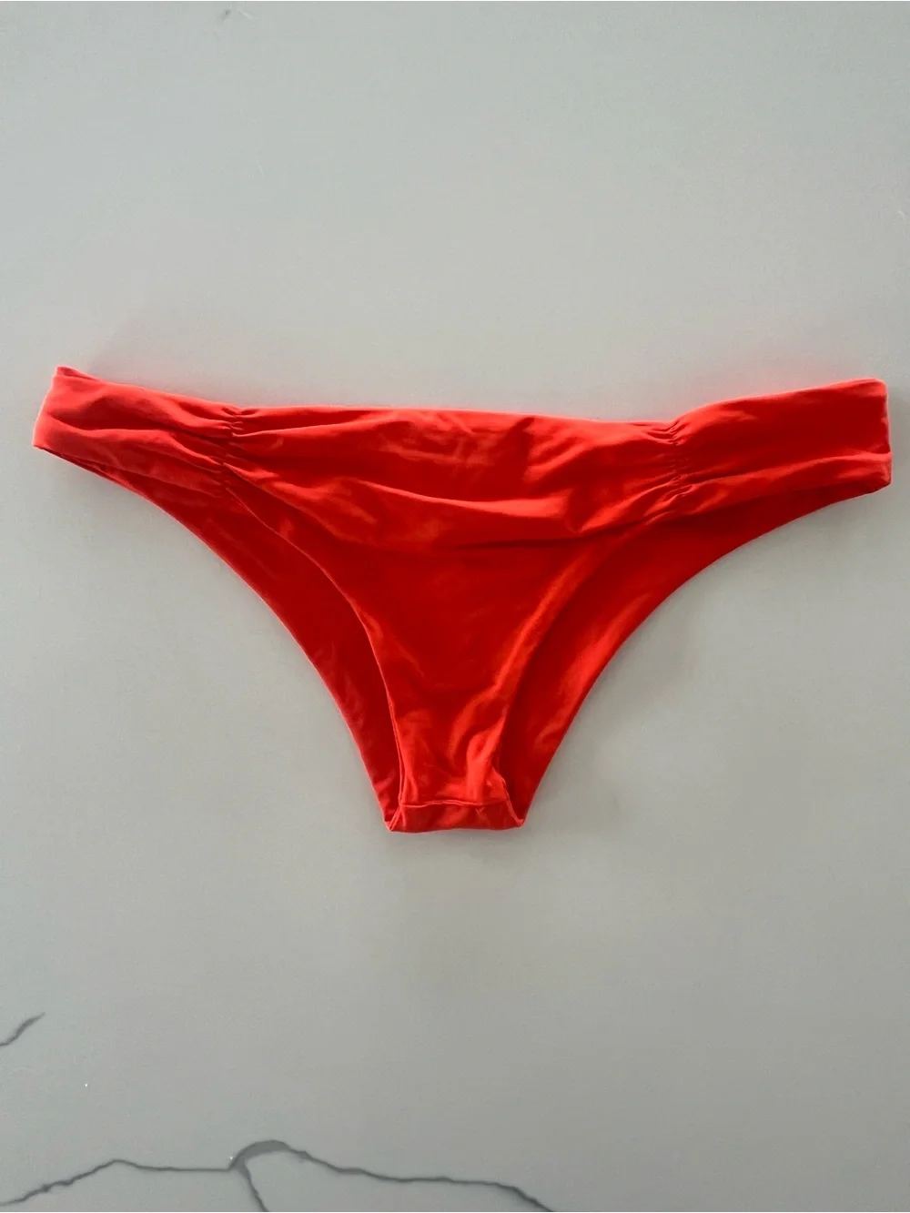 L*Space Bright Coral Red Ruched Sides & Scrunch Back Bikini Bottom Large